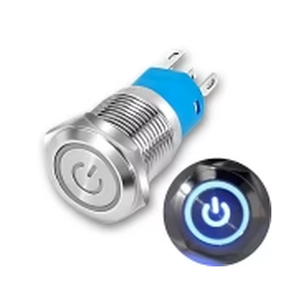Metal Self Locking Push Switch On/Off Waterproof with LED Ring 16mm - 220V, Blue